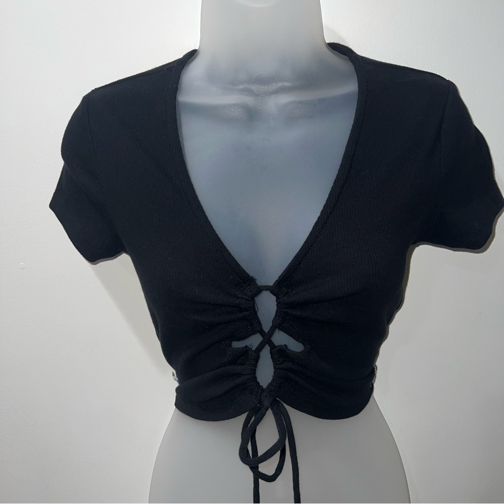Abercrombie & Fitch Black Cut Out Tie Front Blouse